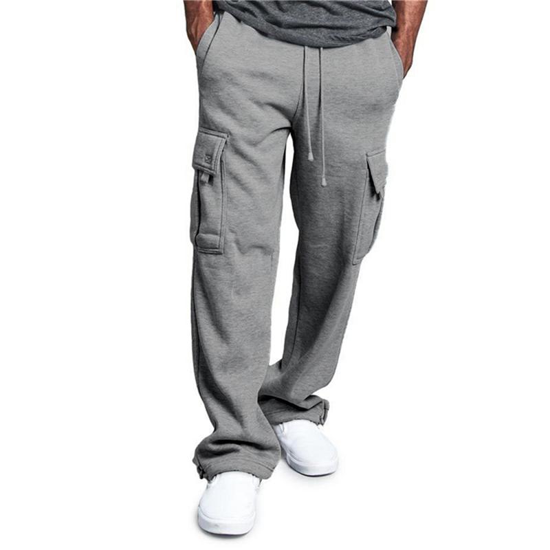 

Pure Color Trousers Men Fitness Casual Fashion Loose Street Lace Up High Quality New Zipper Tight Fitting Fashion Trousers, White