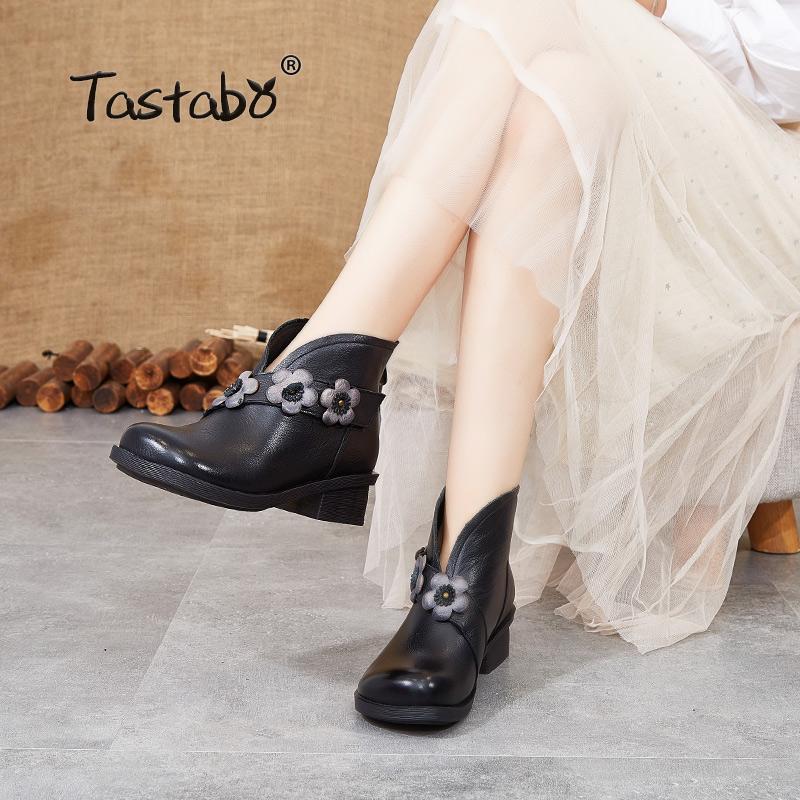 

Tastabo 2020 autumn and winter ladies ankle boots Handmade vintage style everyday shoes Khaki Black S88203 Low heel women's boot1