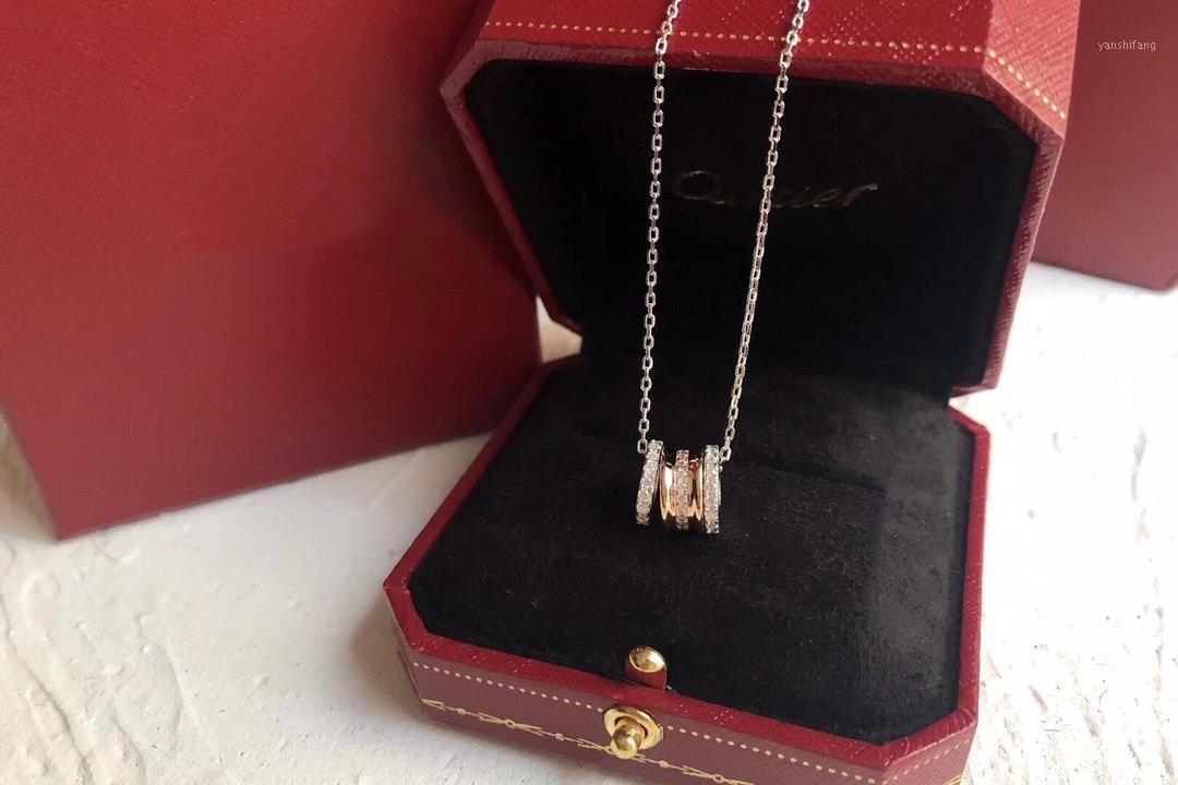 

Pendant Necklaces Three Circles Necklace S925 Sterling Silver Plated Thick Gold For Women's High Jewelry Christmas Party Gift1