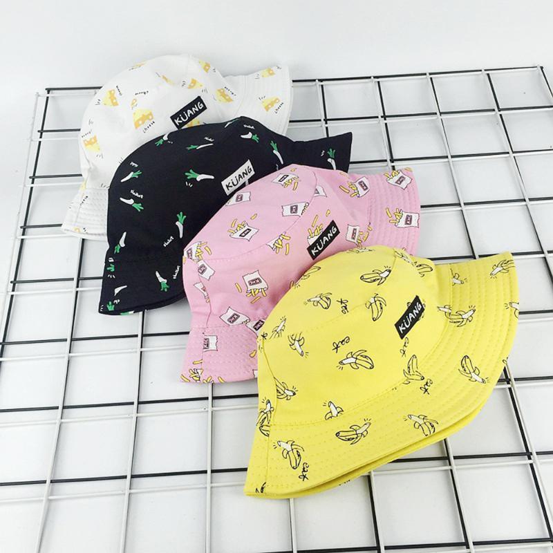 

Wide Brim Hats Banana And French Fries Printed Fisherman Hat Women Sunshade Flat Top Bucket Outdoor Sunscreen Double Face Basin Cap1, 01