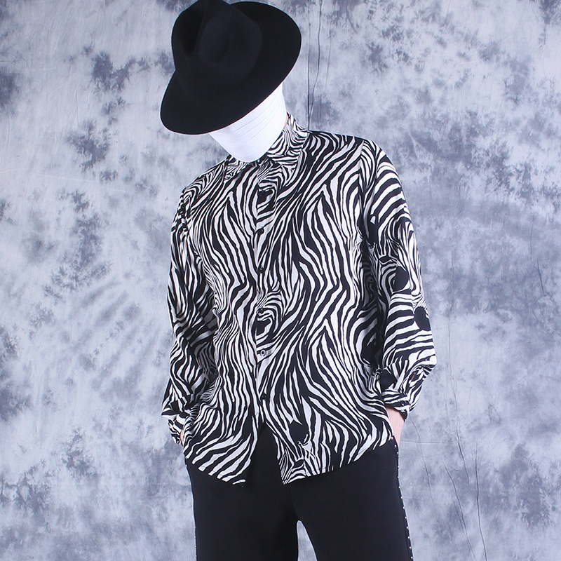 

2021 New Spring/summer Popular Soon Thin Long-sleeve of Men with Retro-zebra-print Personalities Loosens Shirt Nightclub From Modern. 8JDX, 11