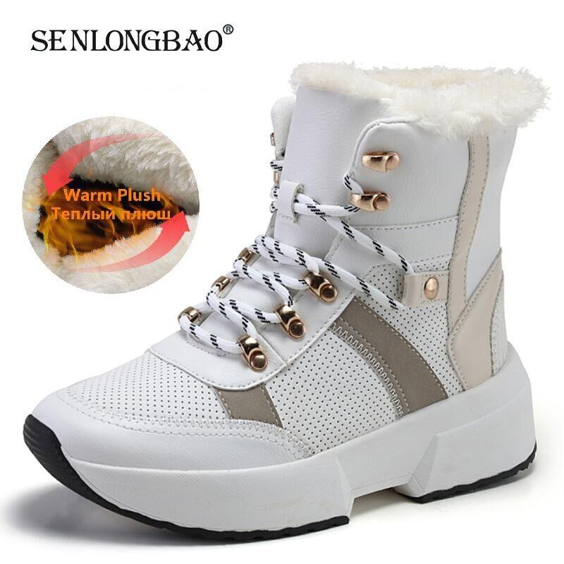 

New Winter Women Boots High Quality Warm Thick Fur Mid-Calf Snow Boots Comfortable Outdoor Waterproof Women's Hiking Mujer, No plush black