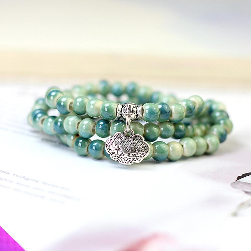 

Charm Bracelets Beautiful Green 3 Circle Ceramic Bracelet Necklace Dual Use Romantic Ladies 2 Type Factory Outlet 2021