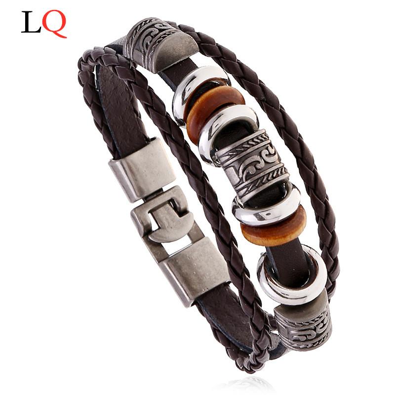 

Mens Bracelets Genuine Leather Braided Rope Brown Color Trendy Charm Stainless Steel Wholesale Accessories Bangles Jewelry Gifts