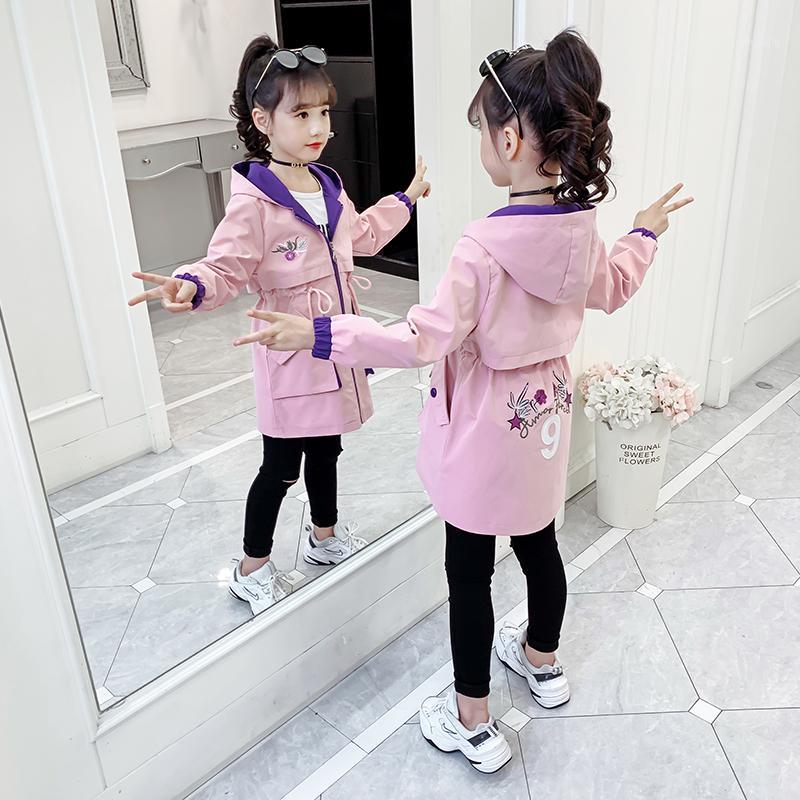 

Spring Fall Baby Girls Exquisite Embroidery Trench New Windbreaker Jackets Kids Outerwear Autumn Winter Warm Children Clothes1, Pink