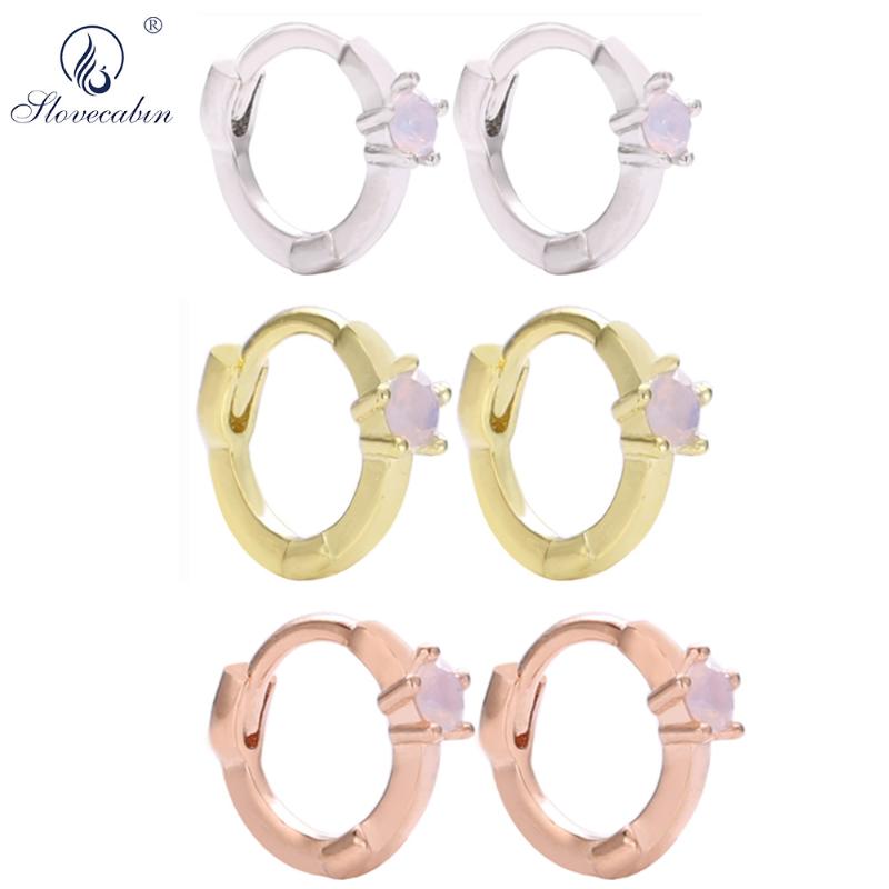 

Slovecabin 925 Sterling Silver Opls Mini Huggies Hoops Earring Loops Circle CZ Ear Three Color Gold Women Statement Jewelry