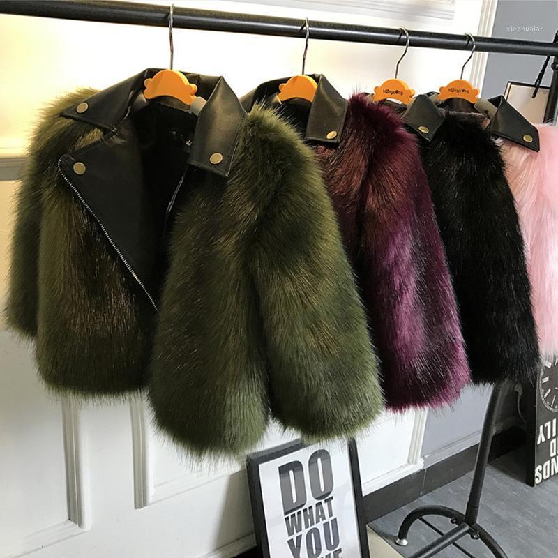 

Girl fur Coat Jacket Imitation Artificial Fur Grass High Quality Plush+leather Fake Two Pieces Winter Kids Clothes Warm1, White