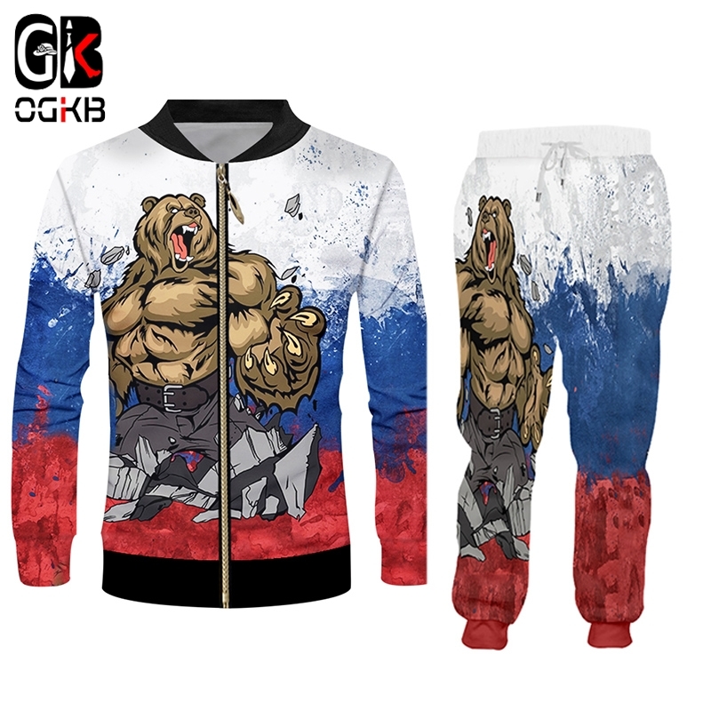 

OGKB New Russian Bear Sportsuit Jacket+sweatpants Set 3D Full Body Printed Sweatsuit Casual Cool Harajuku Clothing Oversize 6XL 1022, Ttsh07695