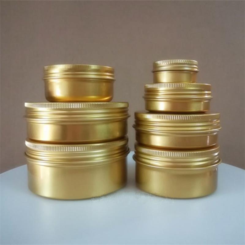 

wholesale 30/50/60/80/100g/150g Gold Aluminum Tin Jar Metal Containers Lip Container Empty Jars Cream Pot Box Makeup Bottle