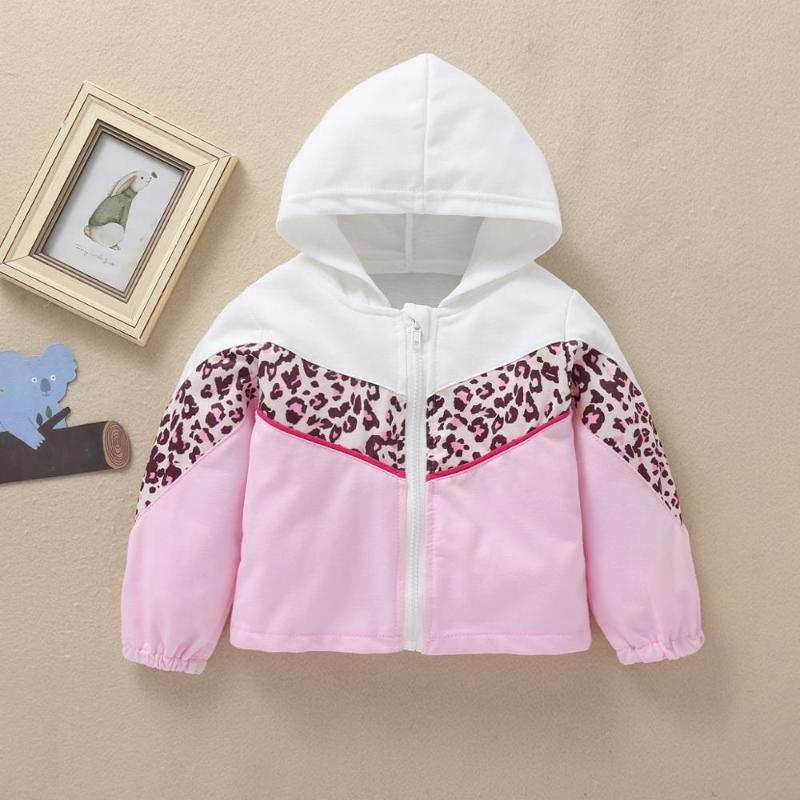 

2020 Girl Coat Kids Jacket Children Hooded Zipper Baby Fashion Splicing Leopard Print Coat Infant Hoodies For Girls, Pink