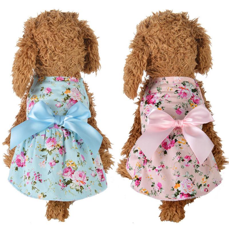

2020 Summer Flower Dog Dresses Pet Dog Clothes for Small Wedding Dress Skirt Puppy Clothing Princess Party Small Skirt, Blue dog dresses