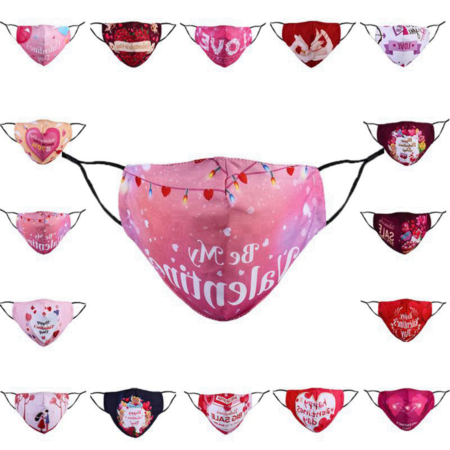 

Lover Designers Romantic Face Masks Adult Couple Happy Valentines Day Masks Dustproof Printed Red Love Cupid Adjustable Mouth Mask