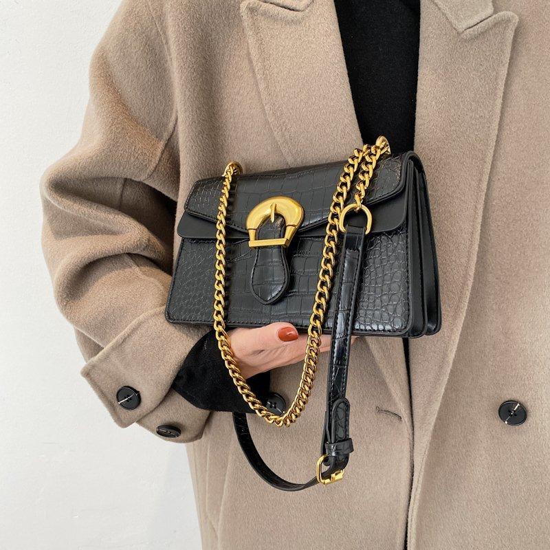 

Fuxida PU Leather Cross Purse Stone Pattern Women Shoulder Chain Brand Fashion 2021 Luxury Handbags Women Bag Bags Designer, Black