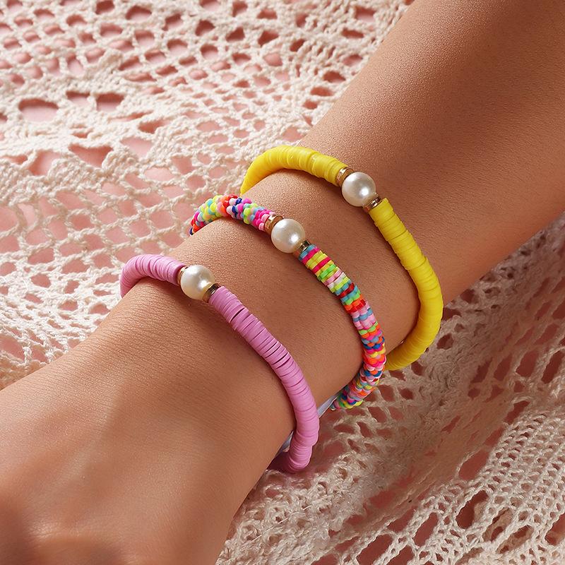 

Handmade Jewelry Bracelets for Women Fashion Colorful Polymer Clay Beads Strand Bracelet with Pearl for Girl Jewelry Gift