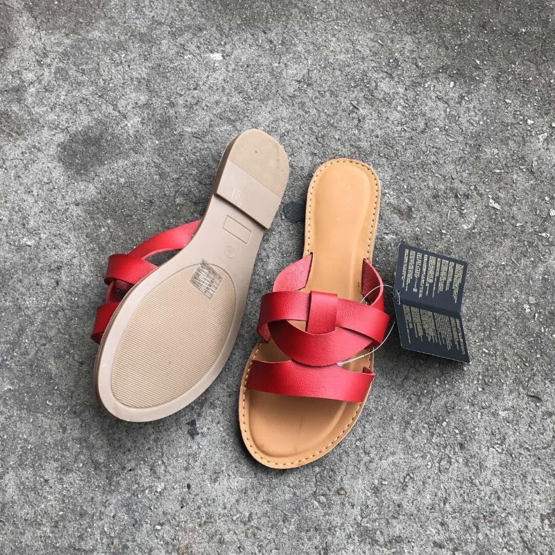 

with Flat Soft Leather Surround Open Toe Casual Slides Non-slip Women's Slippers Outside Beach Solid Color Cool Shoes for Summer1, Black