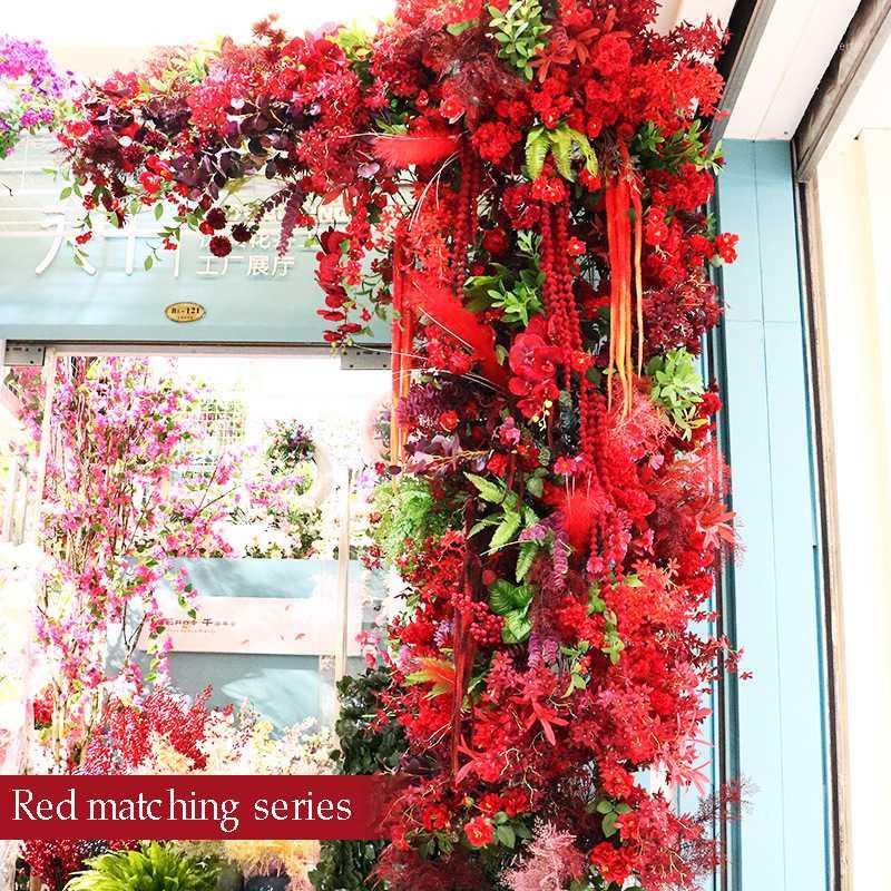 

Artificial flowers fake plants leaves DIY wedding decoration backdrop home decoration accessories Red-colored1