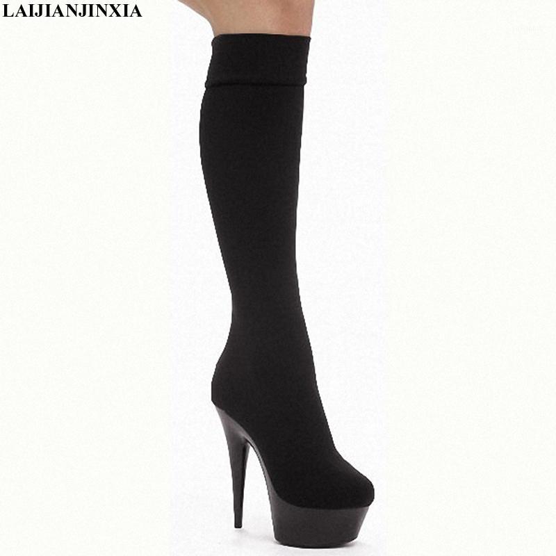 

LAIJIANJINXIA New 15cm ultra high heels boots barreled platform 6 inch performance shoes plus CN Size 34-46 knee high boots1, B049