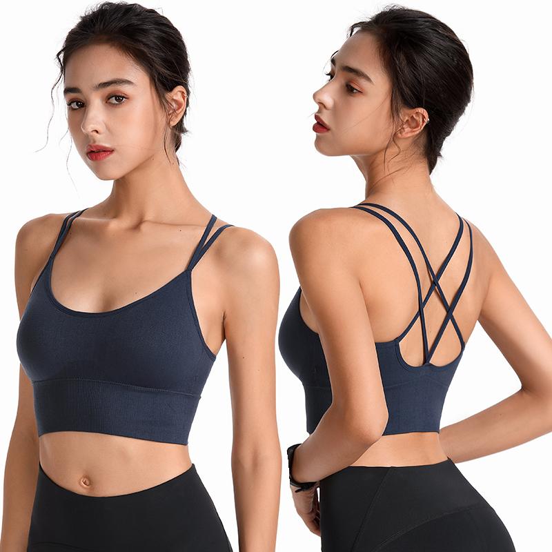 

Sports Bra Thin Strap Cross-back Quick-drying Shockproof Running Fitness Sports Gym European and American Plus Size Yoga Bra, Black