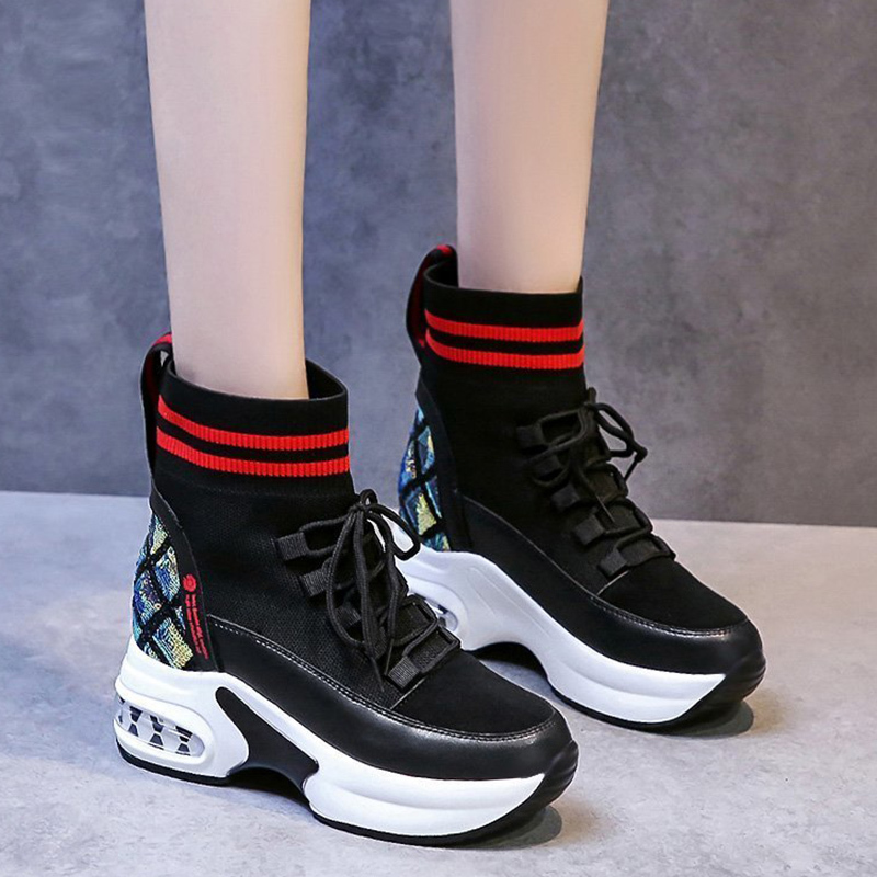 

Sequins Women Lowered Platform Ankle Boots Fall 2021 Casual Crescent Height Shoes Chunky Sneakers Uwpg, Red.