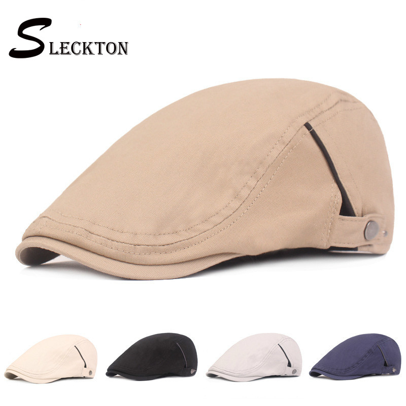

STOCKTON Cotton Berets Cap Men Gatsby Flat Cap Casual Newsboy Hat Fashion Peaked Cabbie Breathable Visor Hats for Unisex, Black