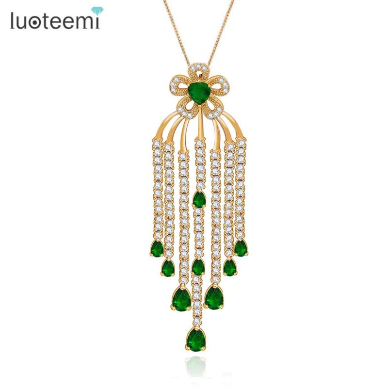 

Chains LUOTEEMI Brand Bohemia Design Luxury Bridal Tassel Flower Big Pendant With Necklaces For Women Wedding And Friends Party
