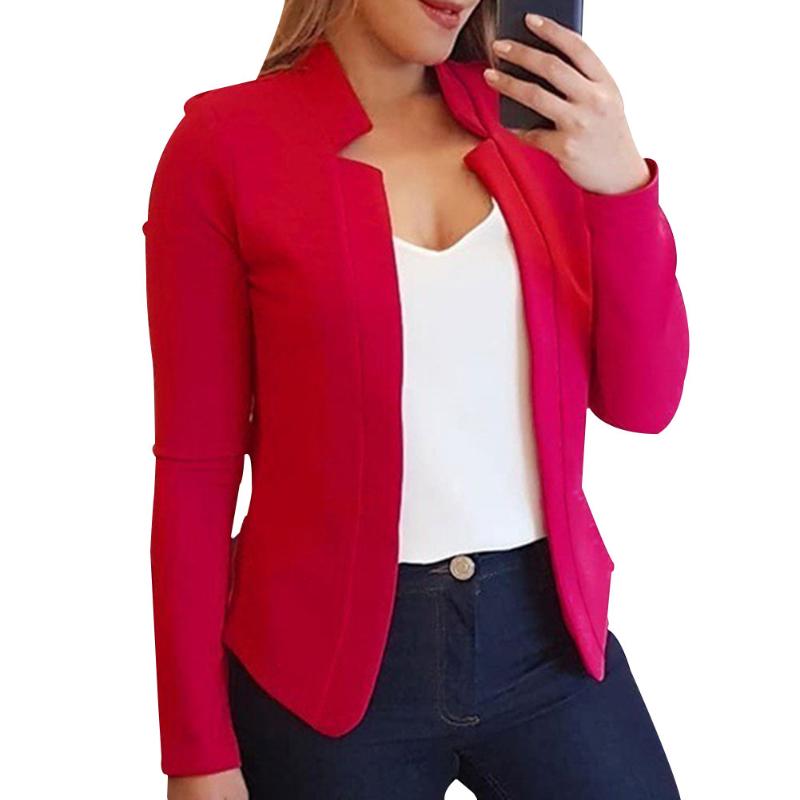 

2020 New Women Blazers Thin Long Sleeve Blazer Solid Color Office Lady Suit Coat Autumn Coats DOD886, Black