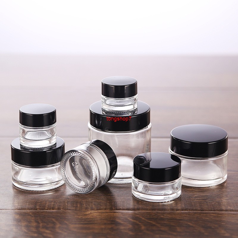 

12x 5g 10g 15g 20g 30g 50g 100g Travel Mini cream glass jar clear container with gold black silver cap Cosmetic Packagingshipping