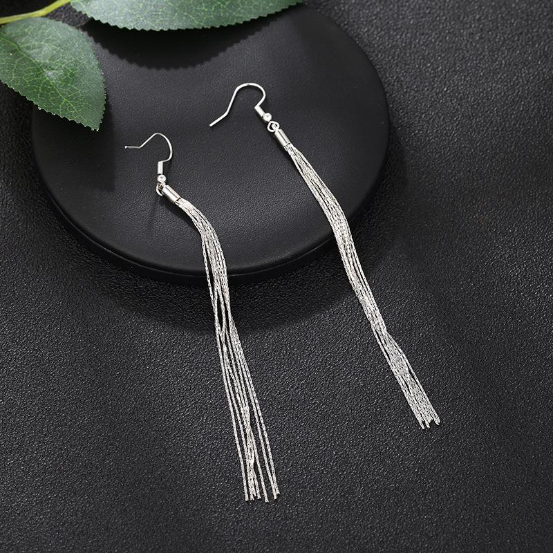 

Korean Elegant Jewelry Fashion Women Tassels Silver Plated Long Hook Dangle Chain Earrings for Women 2021 Trend Valentine's Day
