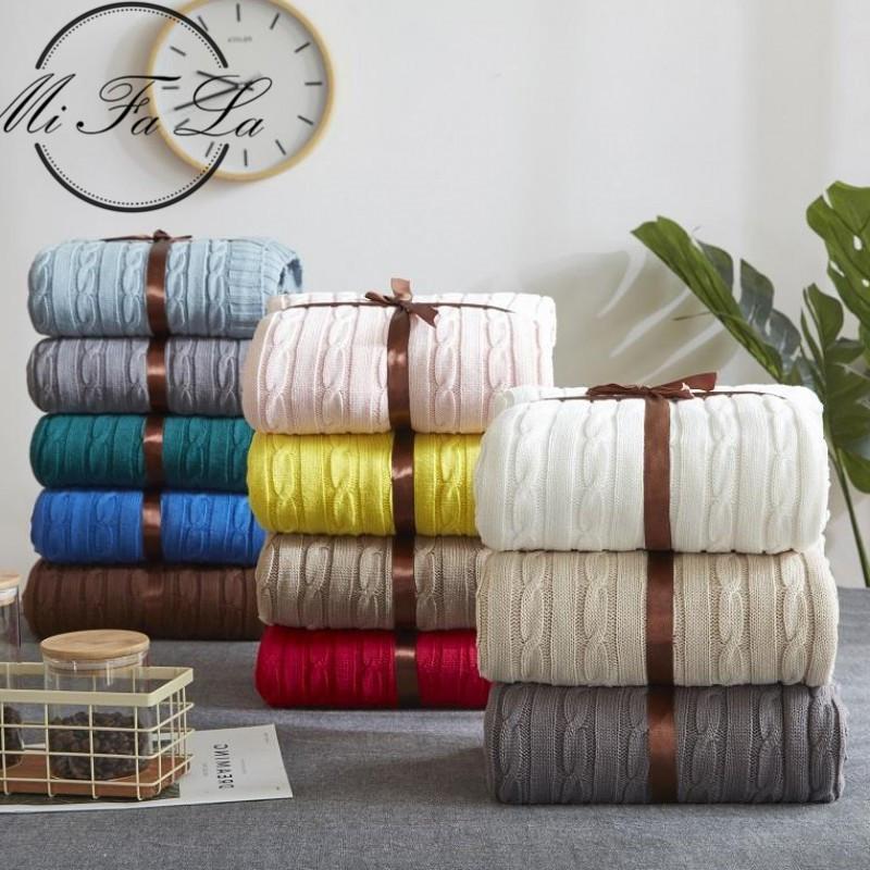 

33Nordic Pink Green Gray Cotton Knit Blanket Twist Style Handmade Soft Bed Cover Plaids Sofa Throw Blanket