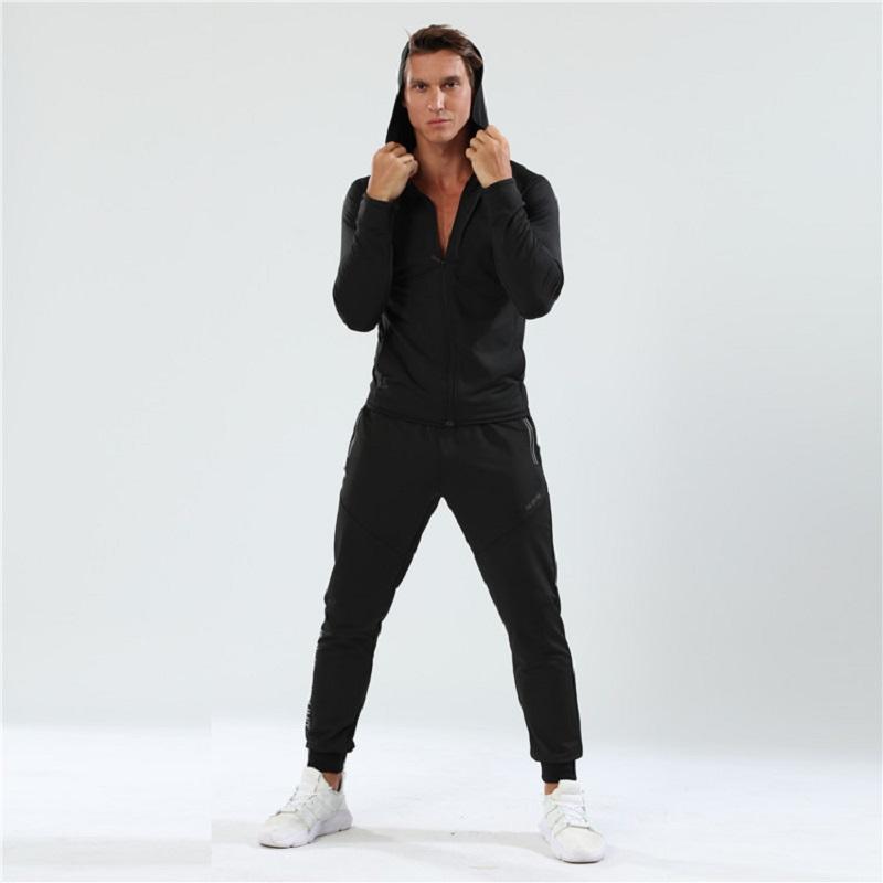 

Men Sports Suits Quick Dry Cycling Set Elastic soft With Hat Fitness Running Jacket trousers Cycling Clothes Plus Size Tracksuit, Black
