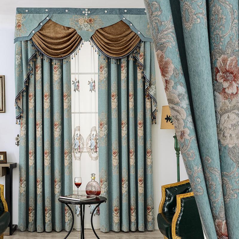 

European Chenille High Grade High Shading Curtains for Living Dining Room Blackout Jacquard Curtains for The Bedroom, Tulle