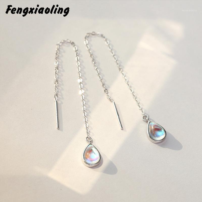 

Fengxiaoling 100% 925 Sterling Silver Water Drop Moonstone Long Tassel Drop Earrings For Women Fashion Party Jewelry1