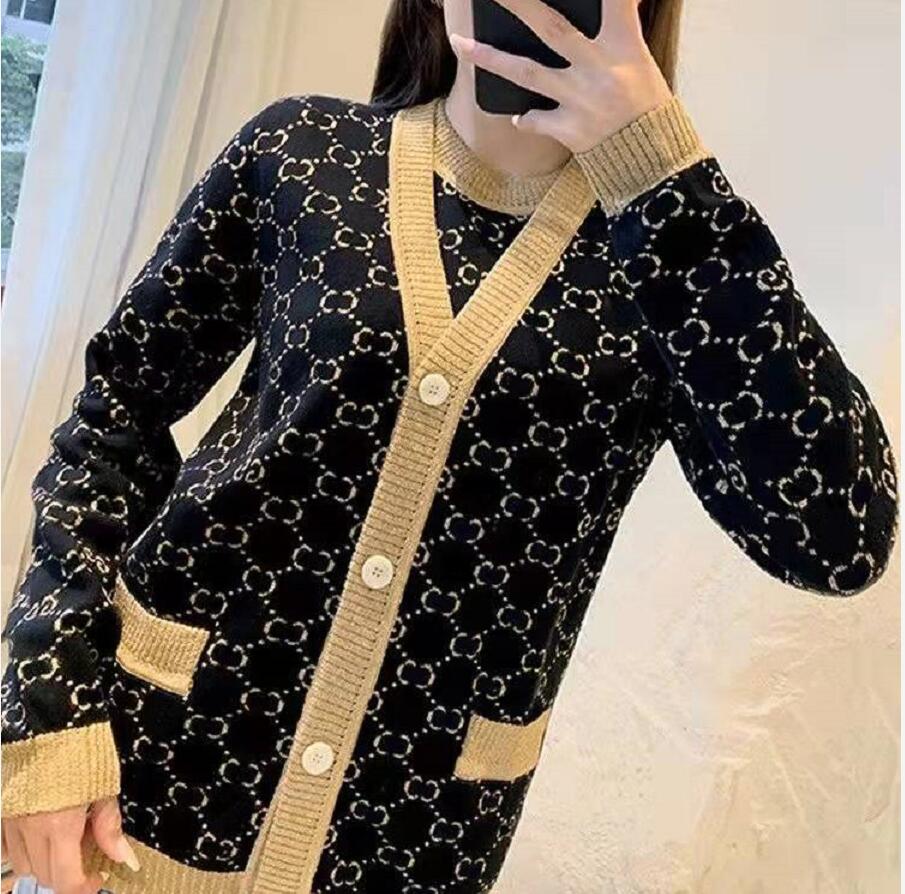 

New GGity Letter women Sweater Coat Retro Shirt Check Long Sleeve Single Breasted Plaid Loose Knit Cardigan Tide Ladies, Black