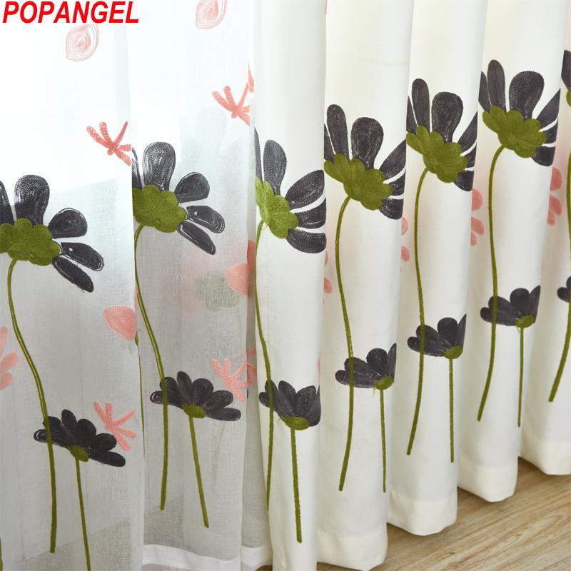 

Popangel polyester and cotton white embroidery soft living room semi-shading window curtains with tulle Be customized, Voile curtain