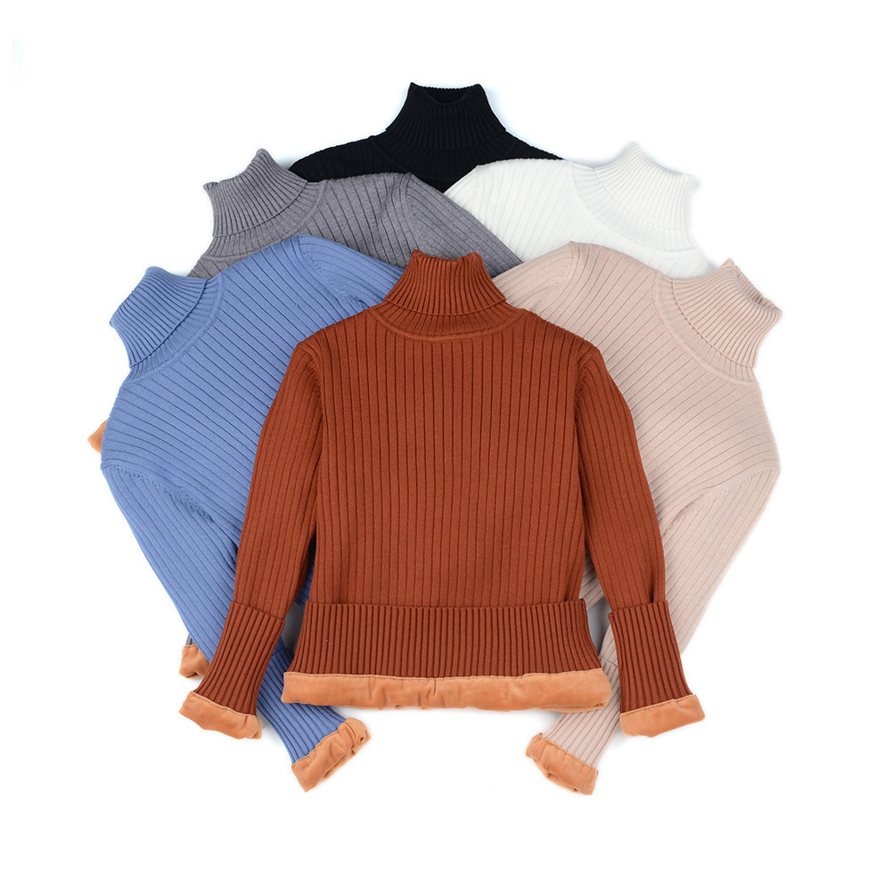 

2021 New Turtleneck Women Plus Velvet Thick Pullover Warm Autumn and Winter Knitted Female Long Sleeve Sweater 8714, White