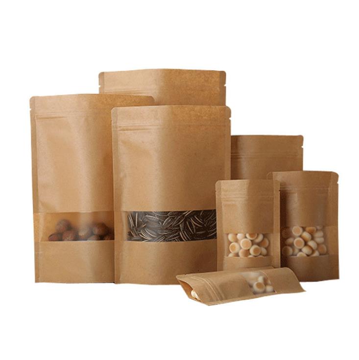 

Kraft Paper With Frosted Window Three Layer original color, Moisture-proof Zippper Packaging Bag For powder/tea/rice 100pcs free shipping