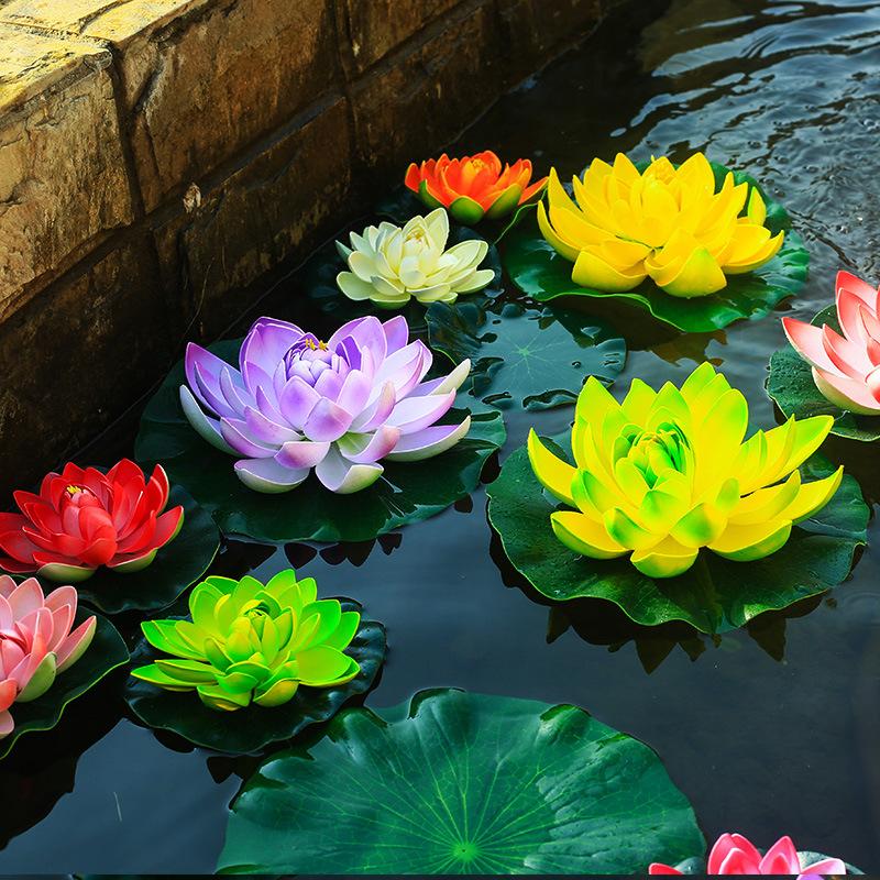 

HINDJEF 1pcs 28cm high quality floating artificial foam lotus aquarium fish tank pond lotus flower home decoration lily, Blue