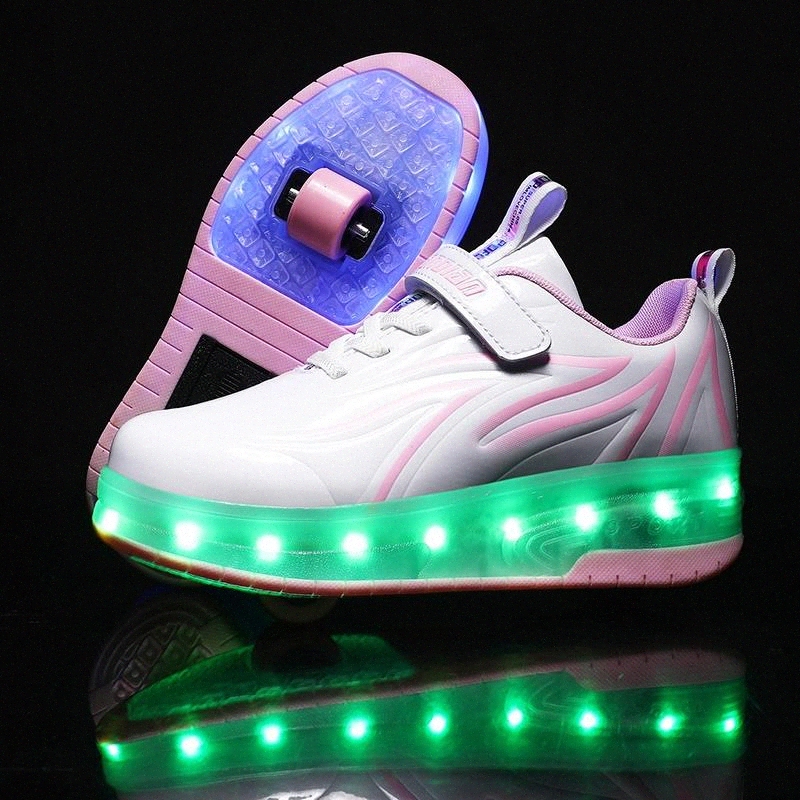 

2020 Boy Girl USB Sneakers Roller Shoes with Two Wheels Led Shoes Kids Girls Children Boys Light Up Luminous Glowing Illuminated #UU0b