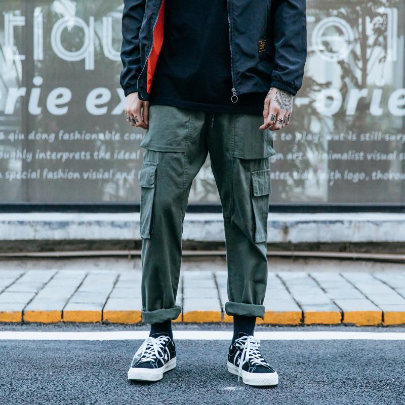 

2021 New Hip Hop Cargo Pants Men Fashion Harajuku Harem Pant Streetwear Casual Joggers Multi-Pocket Tie feet Men Pant M-3XL, Black
