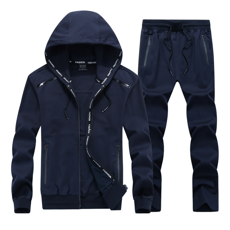 

2021 New Clothing Fashion Sports Men's Large Size Sportswear Casual Suit Spring Autumn Men Hoodie Jacket and Sweat Pants Owc4, Dark blue jacket