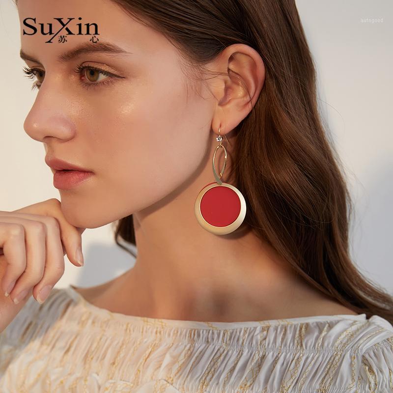 

Dangle & Chandelier Suxin 2021 Retro Simple Red Ring Earrings For Women Long Acrylic Alloy Pendant Jewelry Gift1
