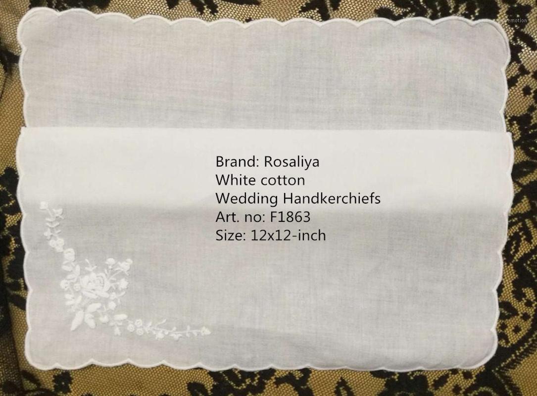 

Set of 12 Fashion White Cotton Ladies Handkerchiefs 12-inch Wedding Hankie Women Hanky with scallooed Edges & embroidered Floral1