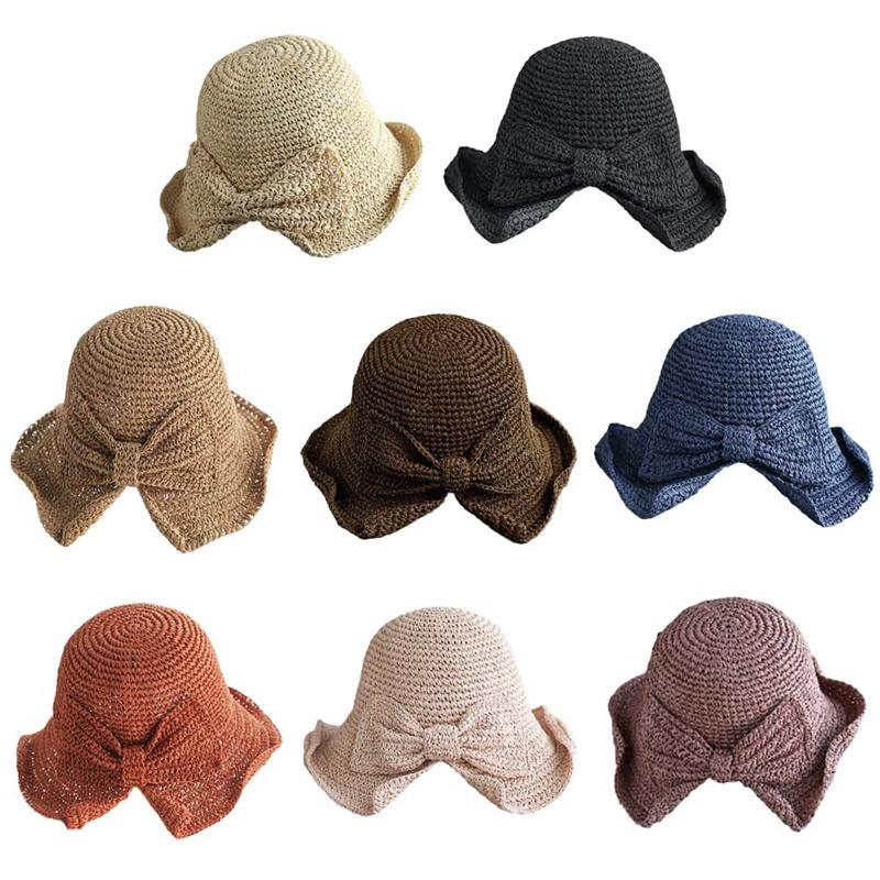 

Raffia Bow Sun Hat Wide Brim Floppy Summer Hats For Women Beach Panama Straw Dome Bucket Hat Femme Shade, Pk