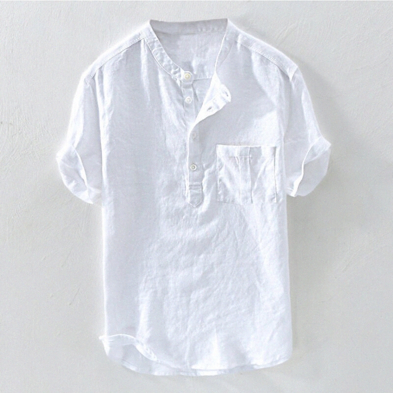 Men's Shirt non-printing Solid Color Plus Size Standing Collar Home Casual Short Sleeve Tops Simple Lightweight Comfortable White Army Green