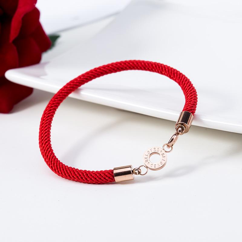 

AENINE Vintage Chinese Style Charm Bracelet Rose Gold Titanium Steel Red Rope Roman Numerals Bracelet For Women AB18149
