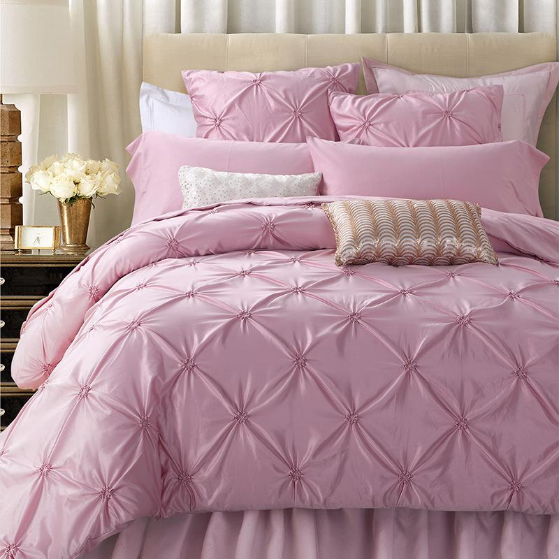 

Luxury Silk Bedding Set 4pcs 6pcs Bedclothes Silk Cotton Bedding Sets Jacquard Pleated Quilt Cover Set Queen King Size Bedlinen, Green