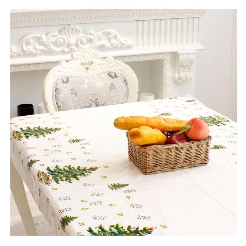 

1PC 110-180cm Disposable Merry Christmas Rectangular Printed PVC Cartoon Tablecloth Christmas Decoration L*5, White