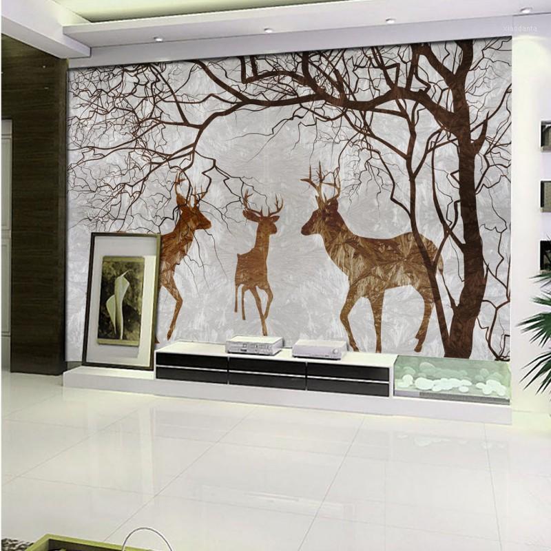 

Drop Shipping Custom Photo Wallpaper Abstract Hand Painted Elk Three Home TV Background Wall Custom Mural Stereo Room Wallpaper1, As pic