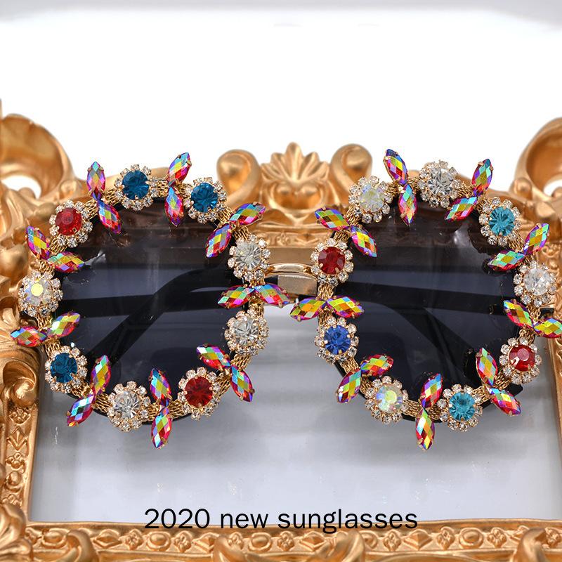 

Sunglasses Oversized Colorful Diamond Women Luxury Fashion Round Gradient Vintage Punk Glasses UV400 NX