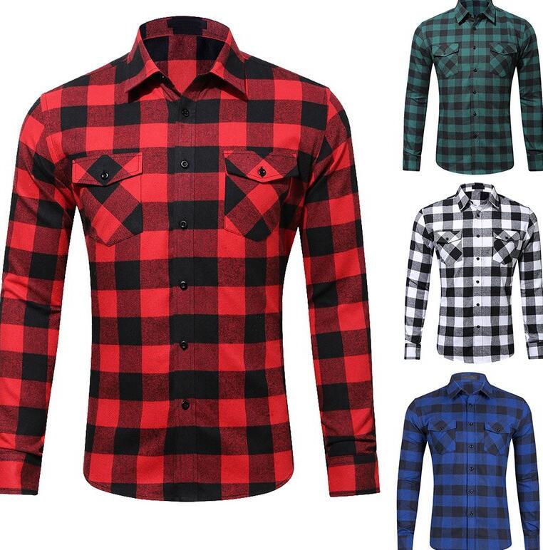 

office Red And Black Plaid Shirt Men Shirts Autumn Fashion Chemise Homme Mens Checkered Shirts Long Sleeve Shirt Men Blouse, Blue
